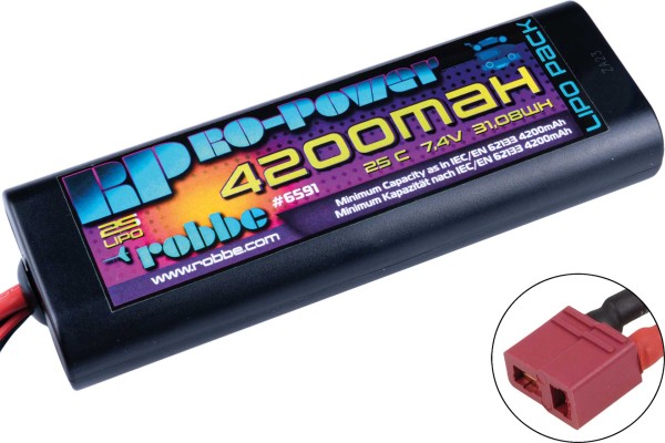 Ro-Power Car LiPo Akku 4200 mAh 7,4 V 25C Roundcase mit T-Stecker und Tamiya Adapter