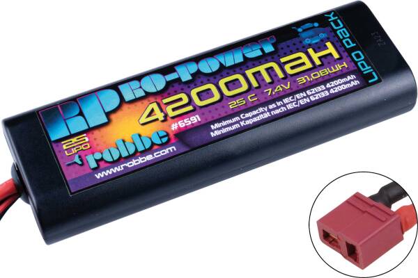 Ro-Power Car LiPo Battery 4200 mAh 7.4 V 25C Round Case with T-connector and Tamiya adapter